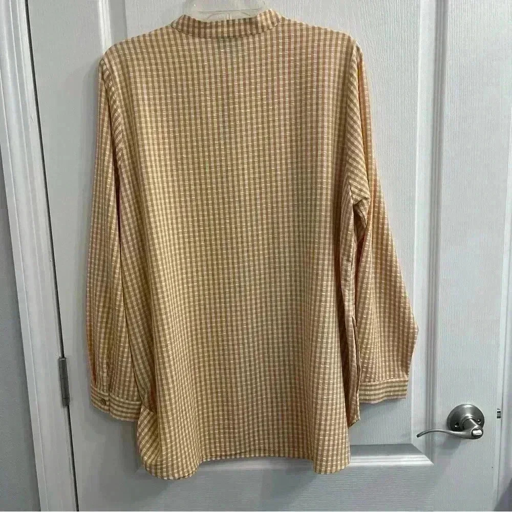 Joan Rivers White and Orange Gingham Mid Button Up Sleeve - Picture 3 of 8
